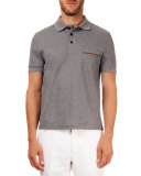 Polo with Leather Detail, Gray