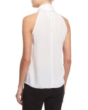 Georgette Tie-Neck Shell, Bianco