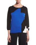 3/4-Sleeve Abstract Star Colorblock Sweater 