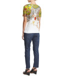 Paisley Crewneck Cotton Tee, Green/Ivory