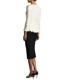 Lace-Sleeve Peplum Cardigan, Vanilla