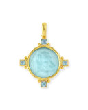 19k Gold Hound Head Intaglio Pendant with Aquamarine