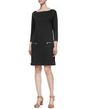 Knit Zip-Pocket Shift Dress, Petite