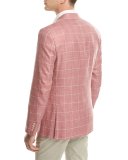 Windowpane Check Two-Button Sport Coat, Pink/Beige