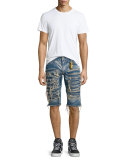 Distressed Slim-Fit Shorts, Light Blue