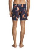 Mistral Embroidered Sailboat Swim Trunks, Red/Black
