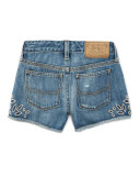 Denim Cutoff Eyelet Shorts, Blue, Size 2T-4T