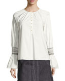 Long-Sleeve Poplin Henley Top