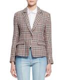 Jayden Plaid Linen Blazer, Ecru