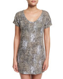 Glam Camo-Print Short-Sleeve Jersey Coverup