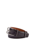 Metal-Logo Leather Belt, Black