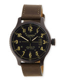 42mm Mackinaw Field Watch with Leather Strap, Black/Brown