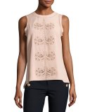 Sleeveless Floral Paisley Crepe de Chine Top, Nude