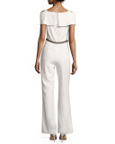 Embellished Cold-Shoulder Jumpsuit, Ivory