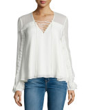 Silk Lace-Trim Boho Blouse, Swan