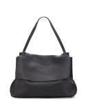 Leather Flap-Top Shoulder Bag, Black