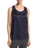Silk-Blend Scoop-Neck Shell, Navy
