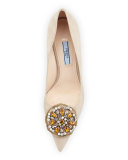 Jewel-Medallion Suede Pump, Quartz (Quarzo)