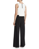 Sleeveless Cady V-Neck Cropped Shell, White