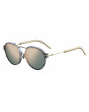 Eclat Notched Mirrored Sunglasses, Silver/Rose