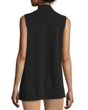 Two-Tone Mock-Neck Sleeveless Sweater, Black/Teak