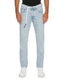 Spray-Paint Diagonal-Stripe Straight-Leg Jeans, Light Blue