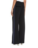 Crepe Wide-Leg Side-Stripe Trousers, Black
