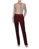Flat-Front Slim-Leg Pants, Pink/Green