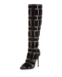Woven Leather 105mm Knee Boot, Black