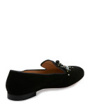 Candy Moc Jeweled Red Sole Loafer, Black