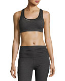 Mesh Behavior Strappy-Back Sports Bra, Heather Gray