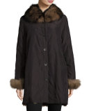Reversible/Packable Fox Fur Long Coat, Black