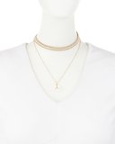 Layered Choker Necklace w/ Shell Horn Pendant, Golden/White