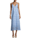 Sleeveless Guipure Lace Midi Dress, Blue