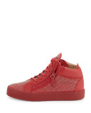 Men's Studded Leather Mid-Top Sneaker, Red