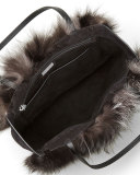 Eleanor Large Fox-Fur North-South Tote Bag, Silver