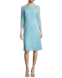 Eve Macramé Lace 3/4-Sleeve Dress, Blue