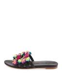 Sal Pompom Caged Slide Sandal, Black/Multi