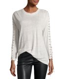 Salim Laced-Sleeve Linen Tee, Cloudy White
