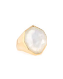 18K Yellow Gold Ring with Crystal & Mother-of-Pearl Doublet, Size 7
