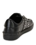 Rockstud Untitled Men's Leather Low-Top Sneaker, Black