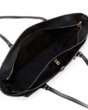 Turnlock Leather Tote Bag, Light Gold/Black