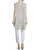 Sleeveless Button-Front Mesh Shirt