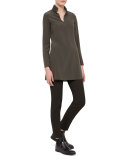 Leather-Trim Silk Shantung Tunic, Turtle