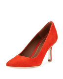 Treva Suede Pointed-Toe Pump, Coral