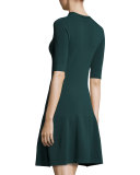 Short-Sleeve Dropped-Waist Knit Dress, Deep Forest