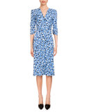 Aimee Polka-Dot Button-Front Dress, Blue