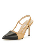 Evocity Two-Tone Pointed-Toe Pump, Black/Beige