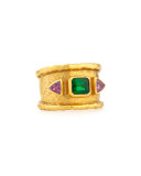 22K Emerald & Pink Sapphire Ring, Size 8