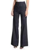 Talia High-Waist Denim Wide-Leg Pants, Indigo